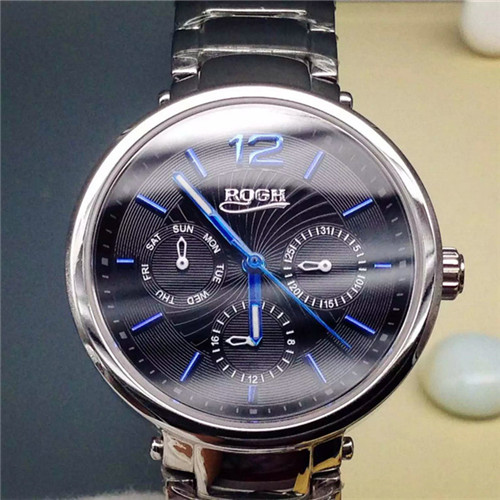 RQGH男士腕錶進口石英機芯黑色錶盤藍寶石水晶鏡面