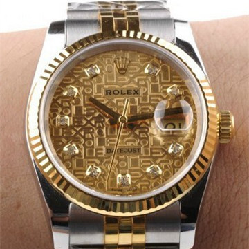 勞力士日誌型Dayjust蠔式恒動型 16233 金色電腦紋機械男錶