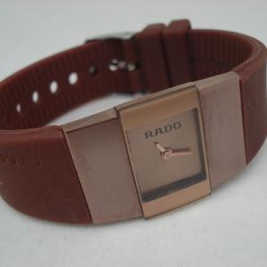 RADO雷達方形玫瑰金石英錶 女錶 女士手錶 女式手錶 軟橡膠帶