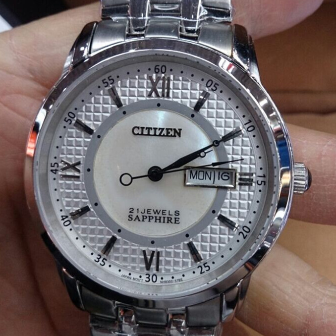 西鐵城citizen 精鋼錶帶雙曆自動機械錶男士手錶背透（白面）