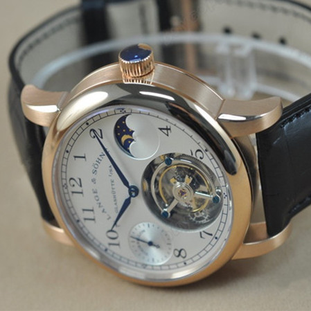 最新潮流朗格玫瑰金精鋼白面男機械腕錶