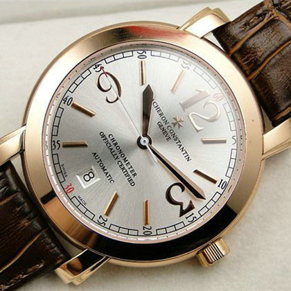 江詩丹頓Vacheron Constantin 18K玫瑰金白面數字刻度單日曆機械男錶瑞士機芯 （有黑面）
