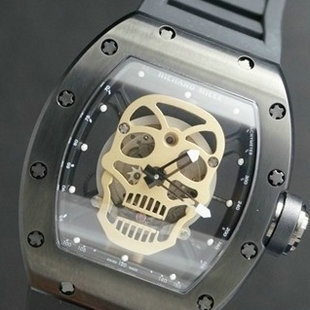 理查德米勒 1:1 Richard Mille RM-052 PVD表壳 玫瑰金颅骨表盘 黑色胶带