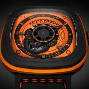Sevenfriday 手表 橙色橡胶表壳 PVD表圈 橙色表盘 黑色牛皮表带 日本西铁城82S7自动机械机芯