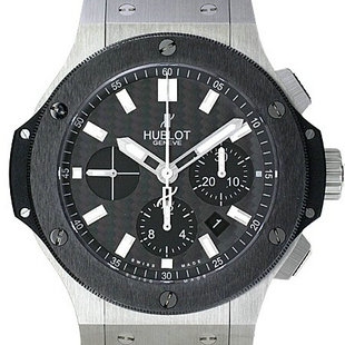 宇舶 Hublot 大爆炸系列 Big Bang 44mm 黑色碳纤维面盘 亚光黑色陶瓷圈口 超级夜光 钢色表壳 黑色皮橡胶表带 亚洲7750机芯