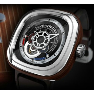 Sevenfriday 七个星期五 P3-2 不锈钢表壳 黑色表盘 黑色牛皮表带 日本西铁城82S7自动机械机芯