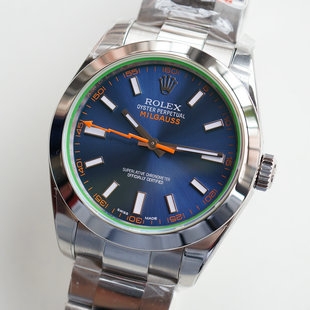 劳力士 MILGAUSS 116400 闪电 绿色蓝宝石表蒙 蓝色表盘 JF出品